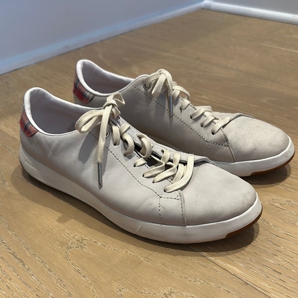 Cole Haan Tennis Fashion Sneaker Leather Plaid Lace Up Mens 8.5 Grandpro Gray - Picture 2 of 11